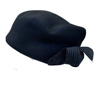 Vintage DA ME Elegant Black Bow Hat Made in Italy Lana Laine wool DA-ME dame